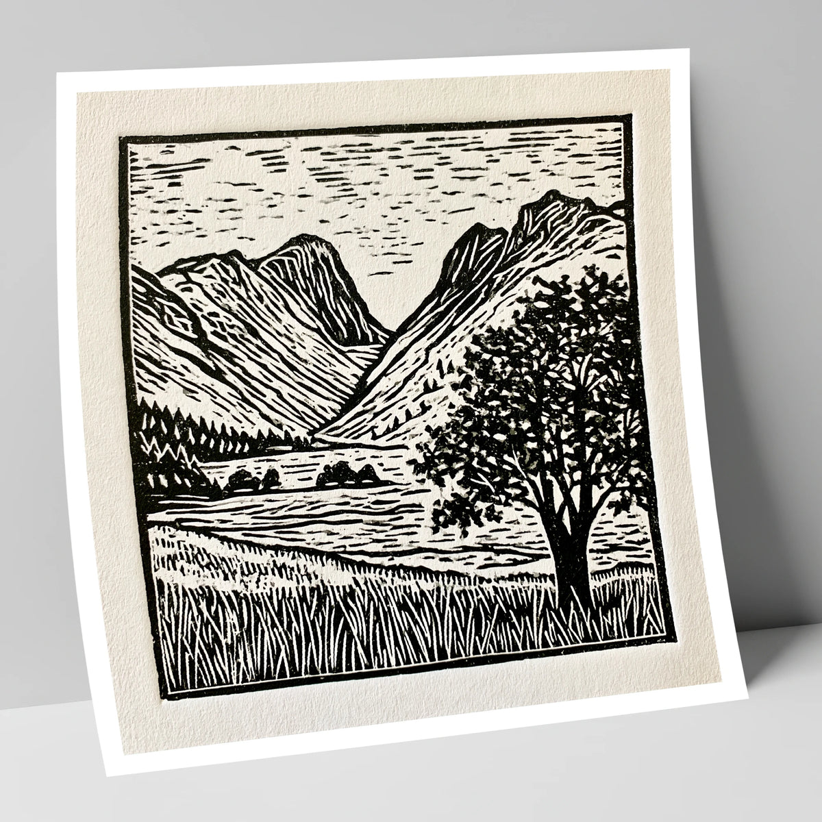 Langdale Pikes in Bold Monochrome lake district fell art print