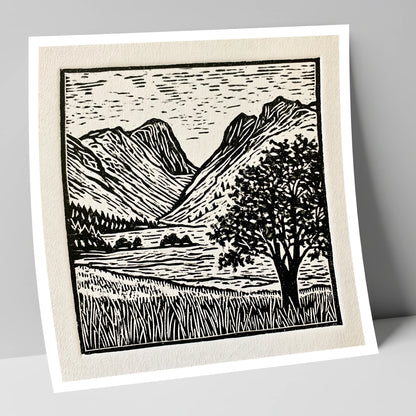 Langdale Pikes in Bold Monochrome lake district fell art print