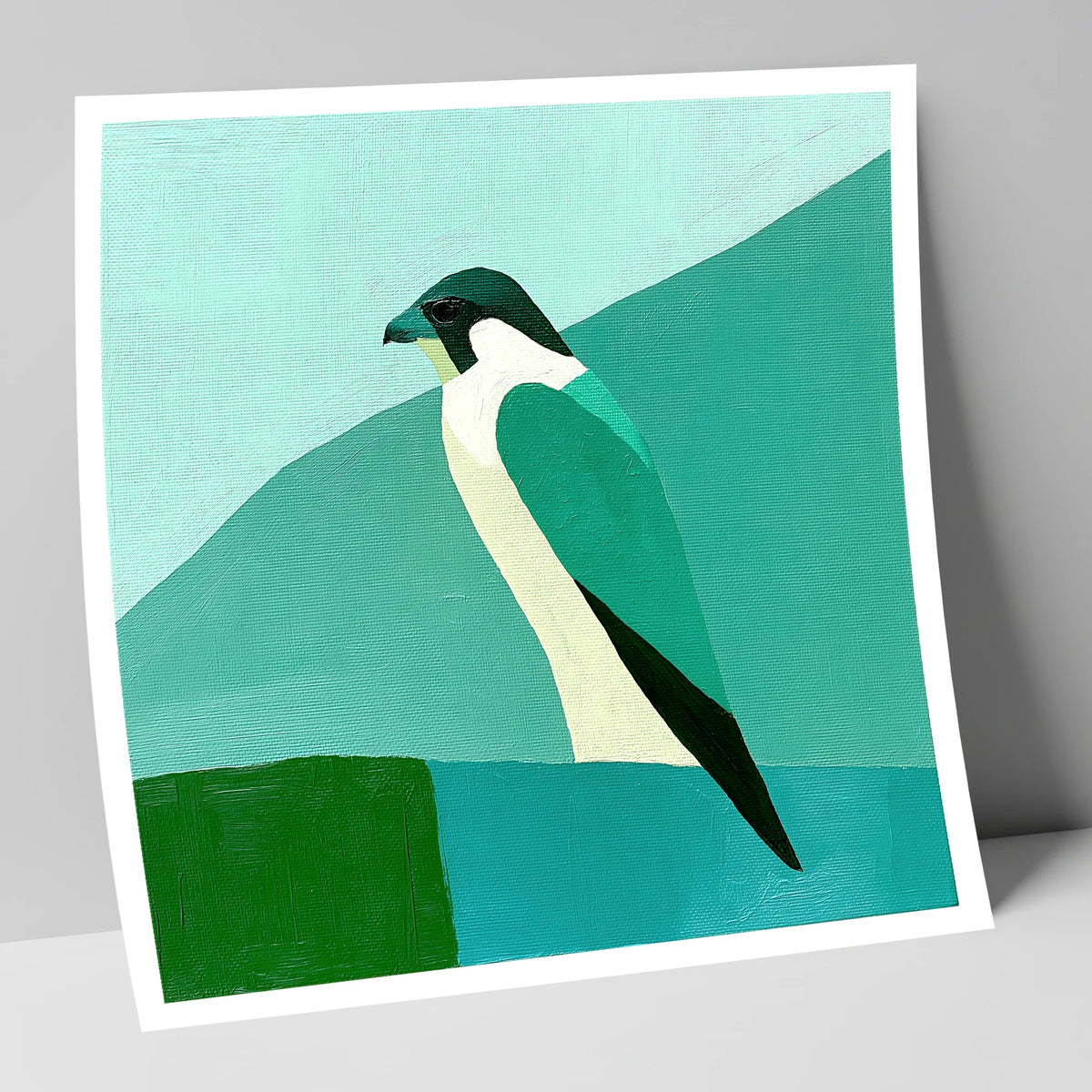 Geometric Teal Peregrine Falcon lake district wildlife art print
