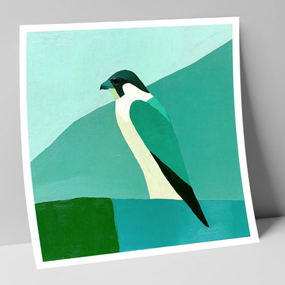 Geometric Teal Peregrine Falcon lake district wildlife art print