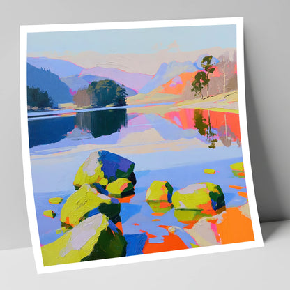 Colourful Rydal Water Boulders lake district lake art print