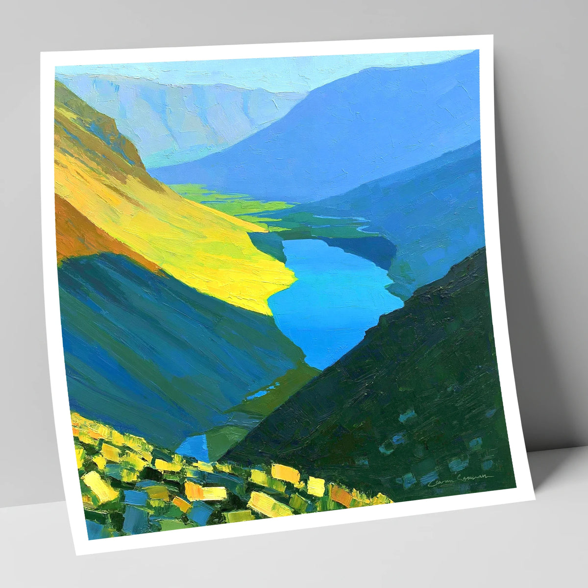 Vibrant Summit View Over Valley Lake lake district fell art print