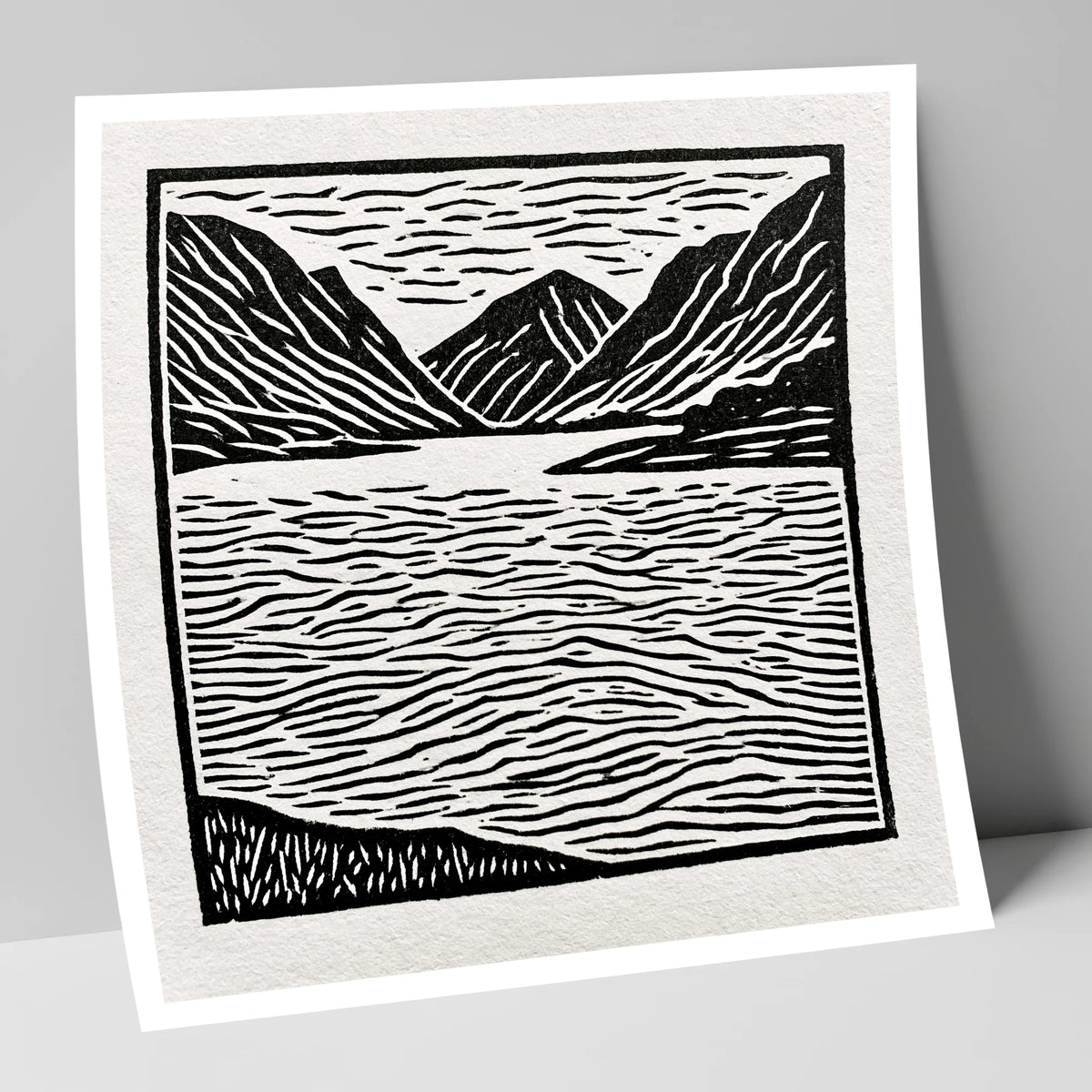 Lake and Fells in Monochrome lake district lake art print