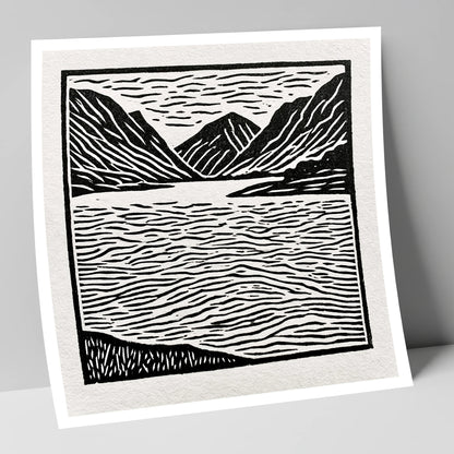 Lake and Fells in Monochrome lake district lake art print