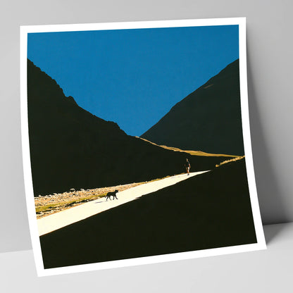 Silhouettes on Sunlit Wasdale Path gifts for dog walkers art print