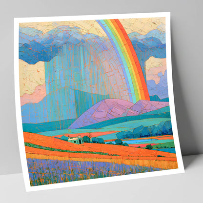 Lakeland Cottage Beneath Vivid Rainbow lake district sky art print