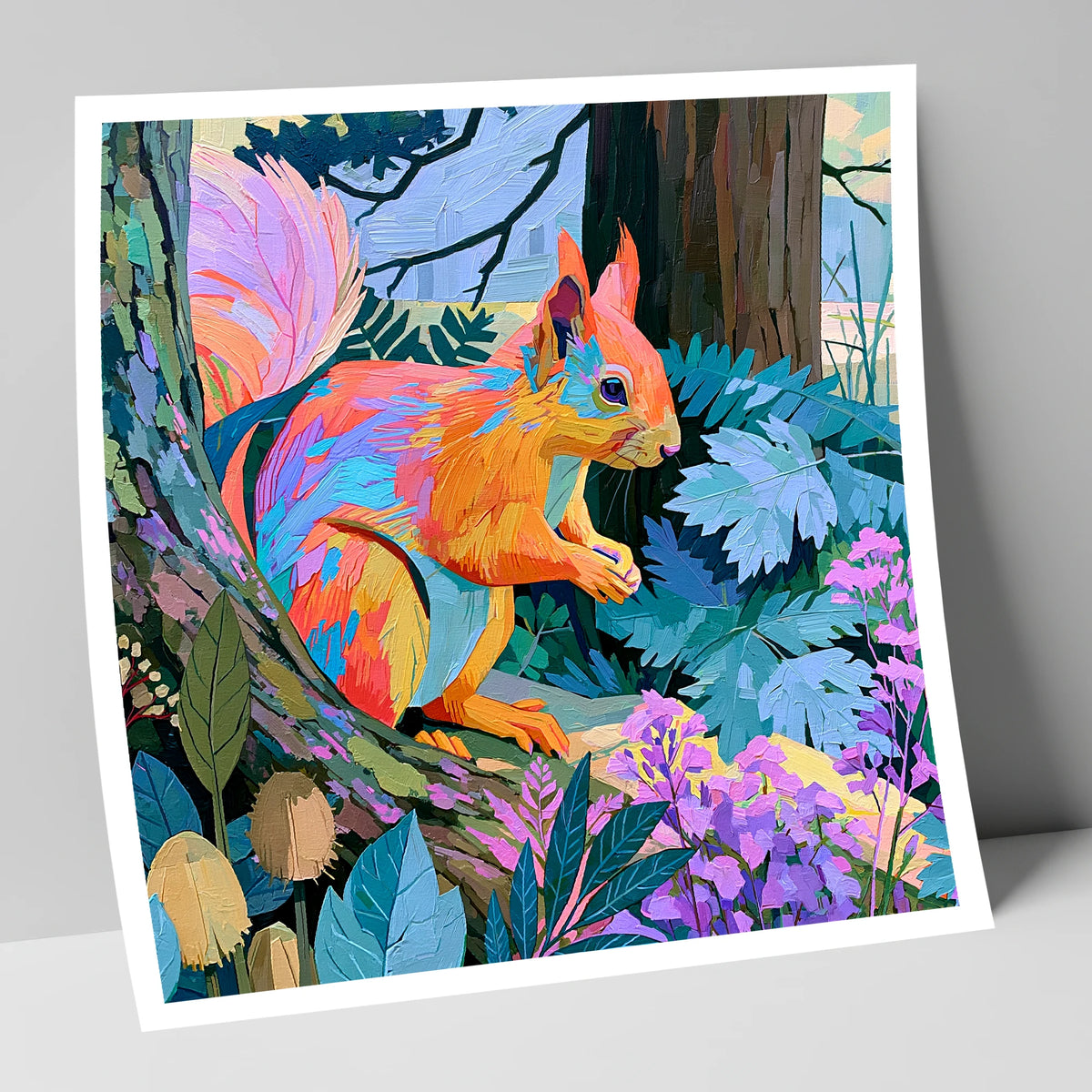 Vibrant Woodland Red Squirrel lake district wildlife art print