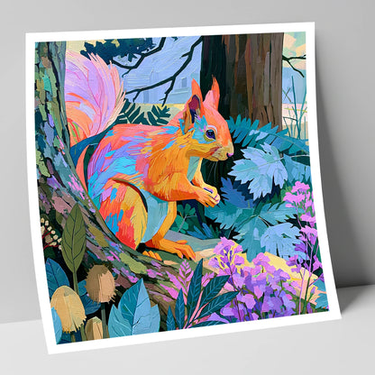 Vibrant Woodland Red Squirrel lake district wildlife art print