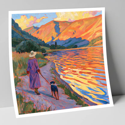 Colourful Dog Walk at Ullswater gifts for dog walkers art print