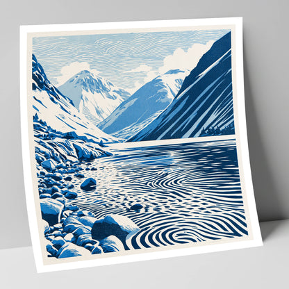 Wastwater Screes in Cobalt Blue lake district lake art print