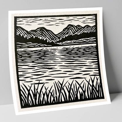 Calm Lake Reflections in Monochrome lake district lake art print