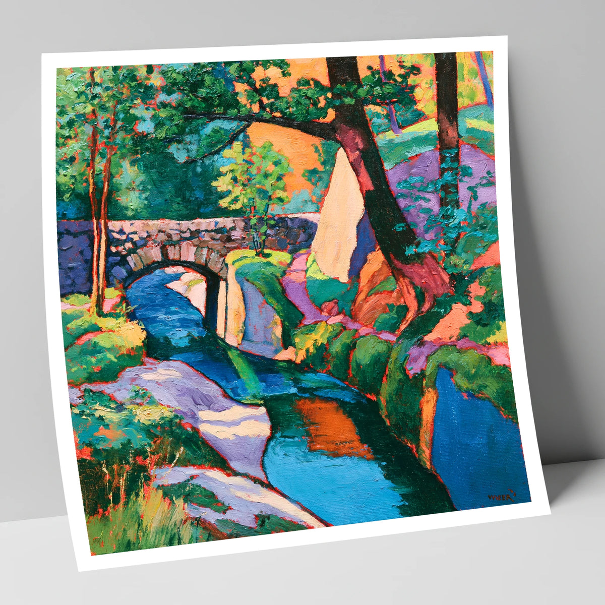 Vibrant Bridge Over Turquoise Beck lake district waterfall art print