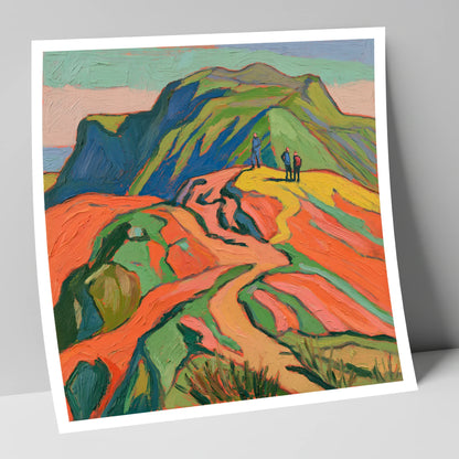 Vibrant Fell Walkers on the Ridge lake district fell art print