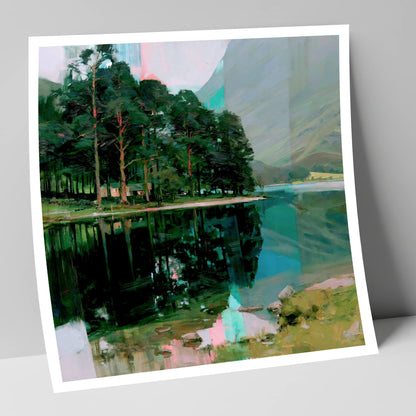 Buttermere Pines in Modern Light lake district lake art print