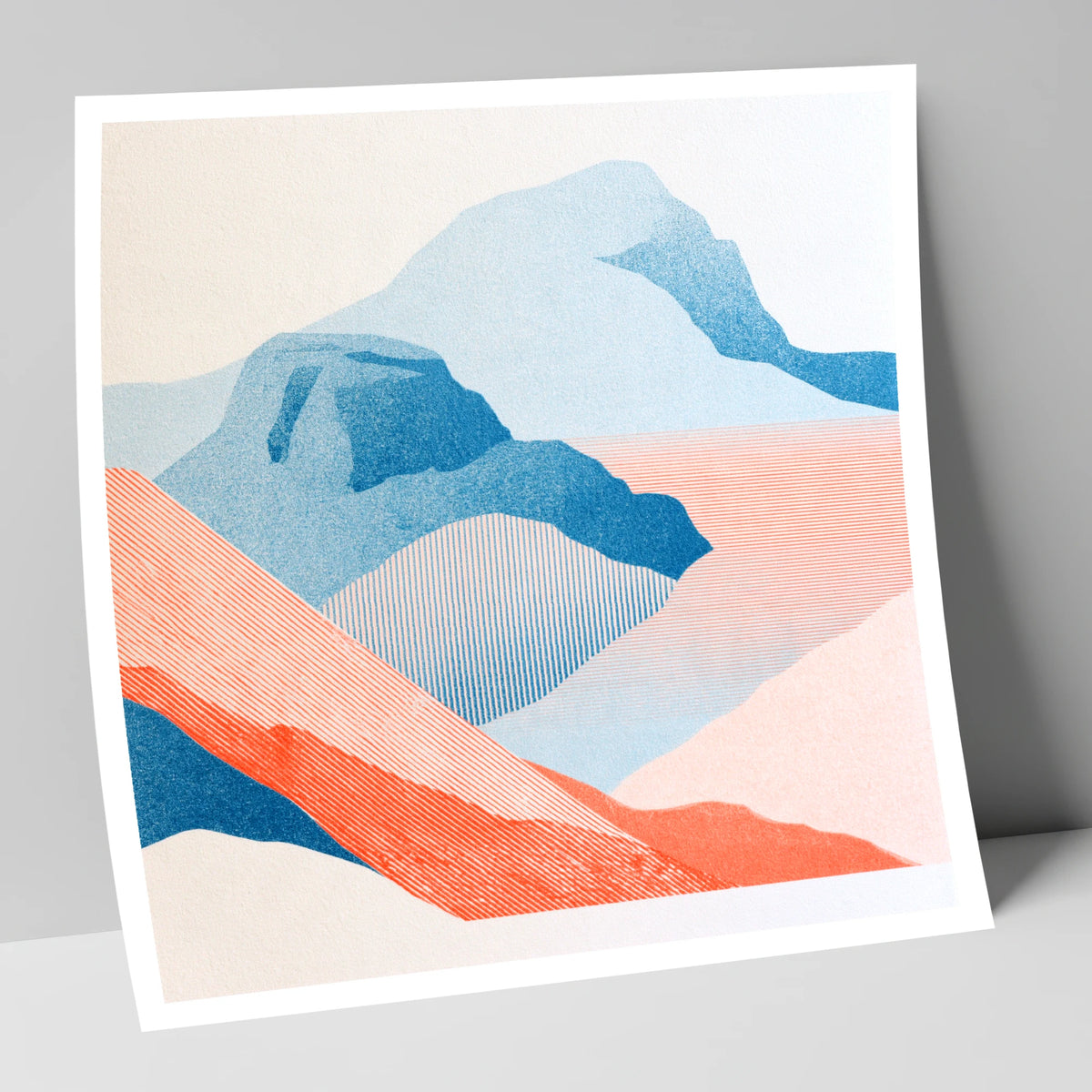 Bowfell in Graphic Coral and Blue lake district fell art print