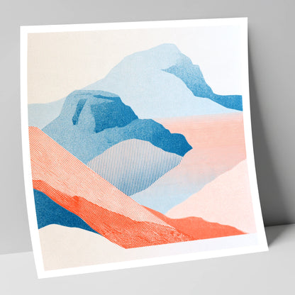 Bowfell in Graphic Coral and Blue lake district fell art print
