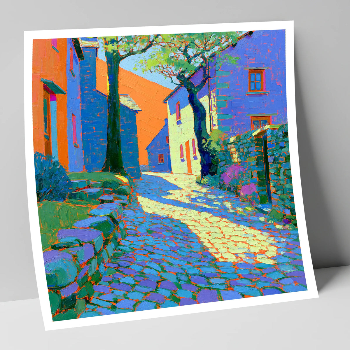 Dappled Sunlight on Village Cobbles lake district village art print