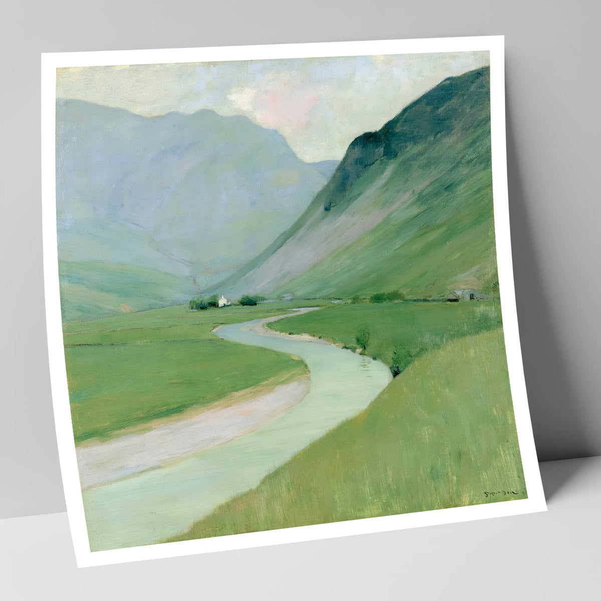 Winding River Below Pastel Fells lake district waterfall art print