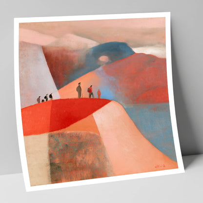 Hikers on a Terracotta Ridge lake district fell art print