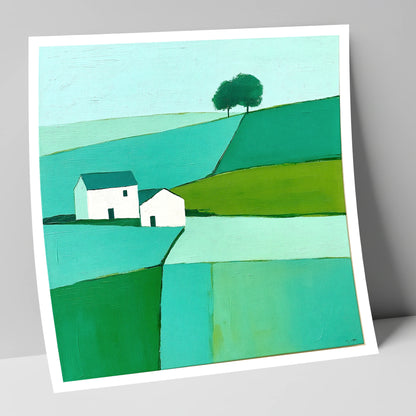 Near Sawrey Cottages In Bold Teal lake district village art print