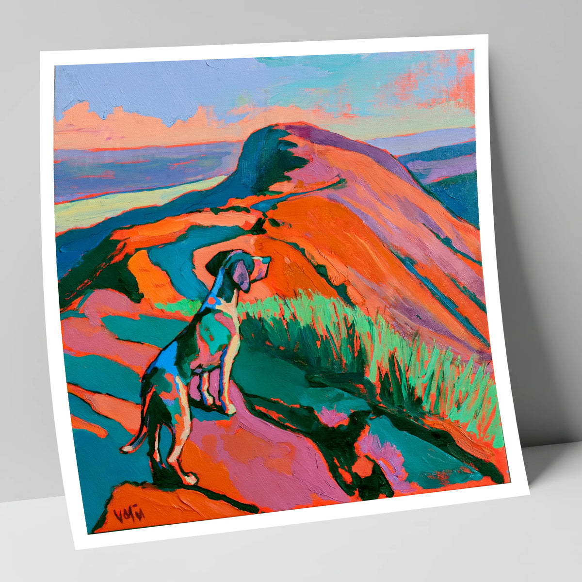 Vibrant Dog on Helvellyn Summit gifts for dog walkers art print
