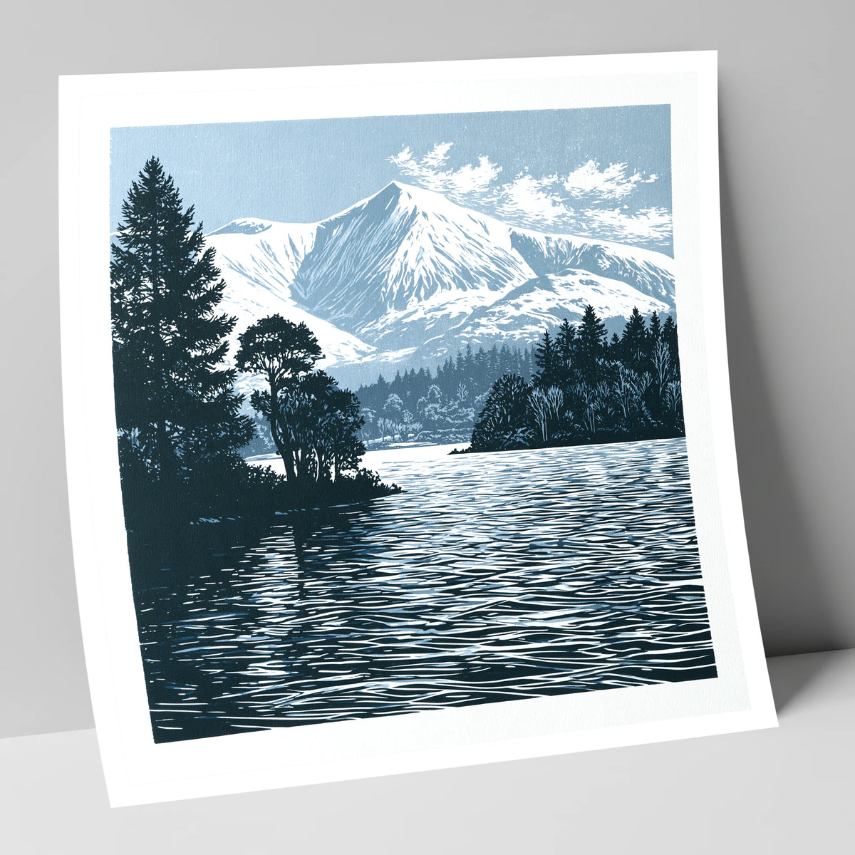 Winter Skiddaw in Deep Blue lake district fell art print