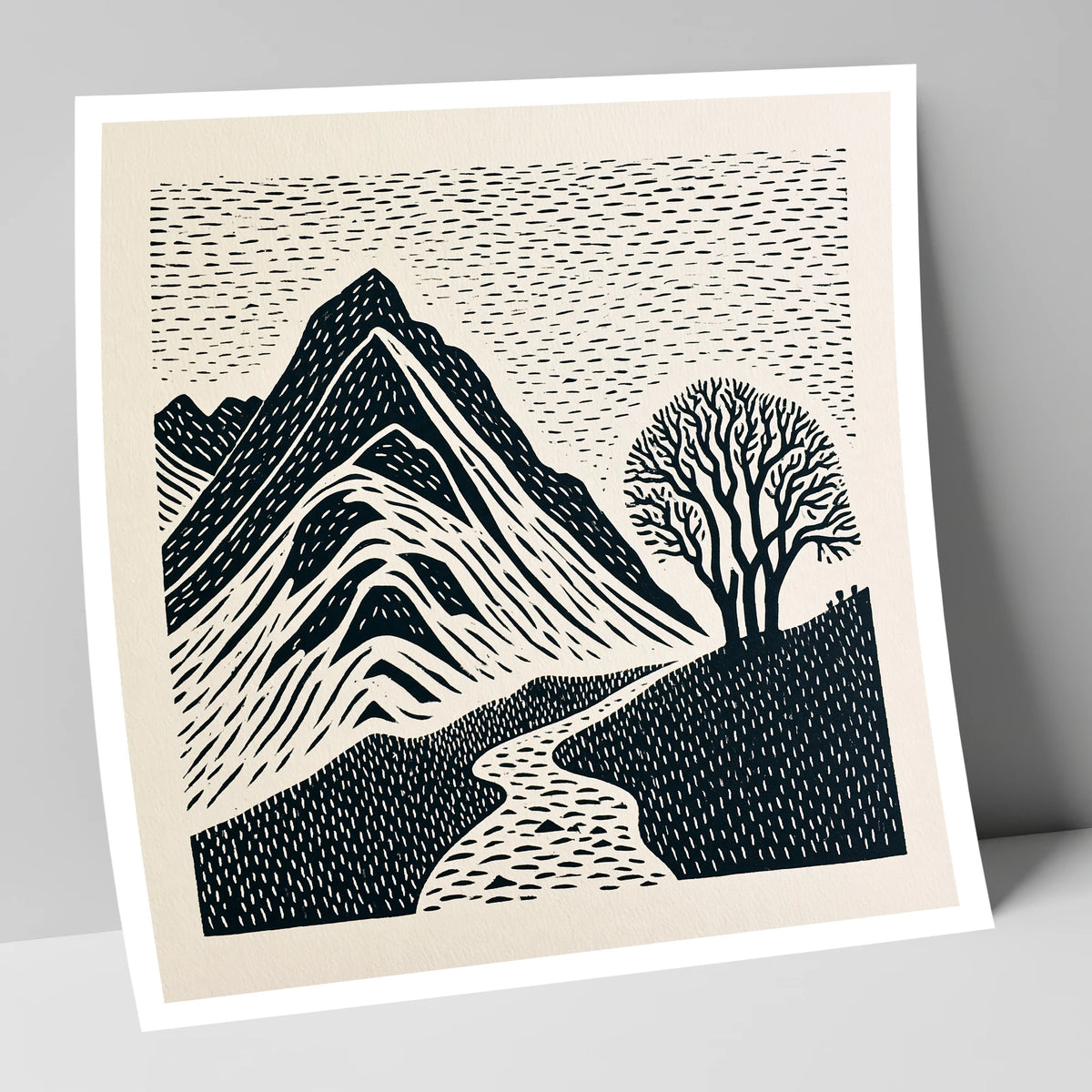 Graphic Bowfell and Lone Tree lake district fell art print