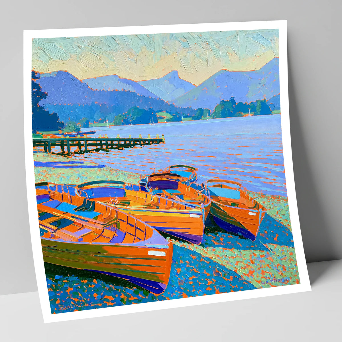 Vibrant Rowing Boats on Windermere lake district lake art print