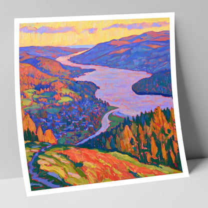 Vibrant Ambleside and Lake View lake district village art print