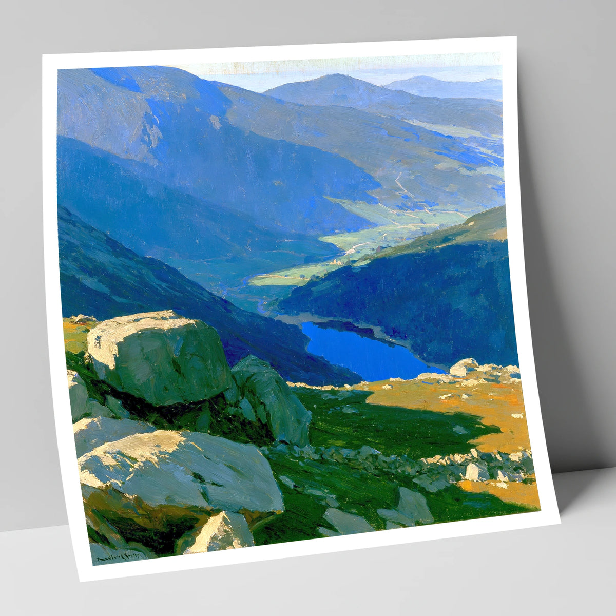 Summit View Over Deep Blue Valley lake district fell art print