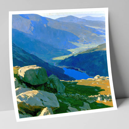 Summit View Over Deep Blue Valley lake district fell art print