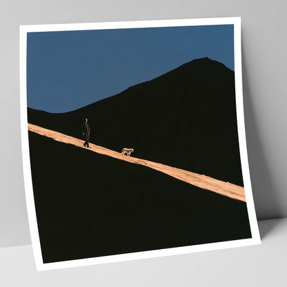 Dog Walker on Sunlit Skiddaw gifts for dog walkers art print