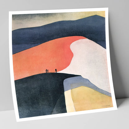 Terracotta Fell Top with Hikers lake district fell art print