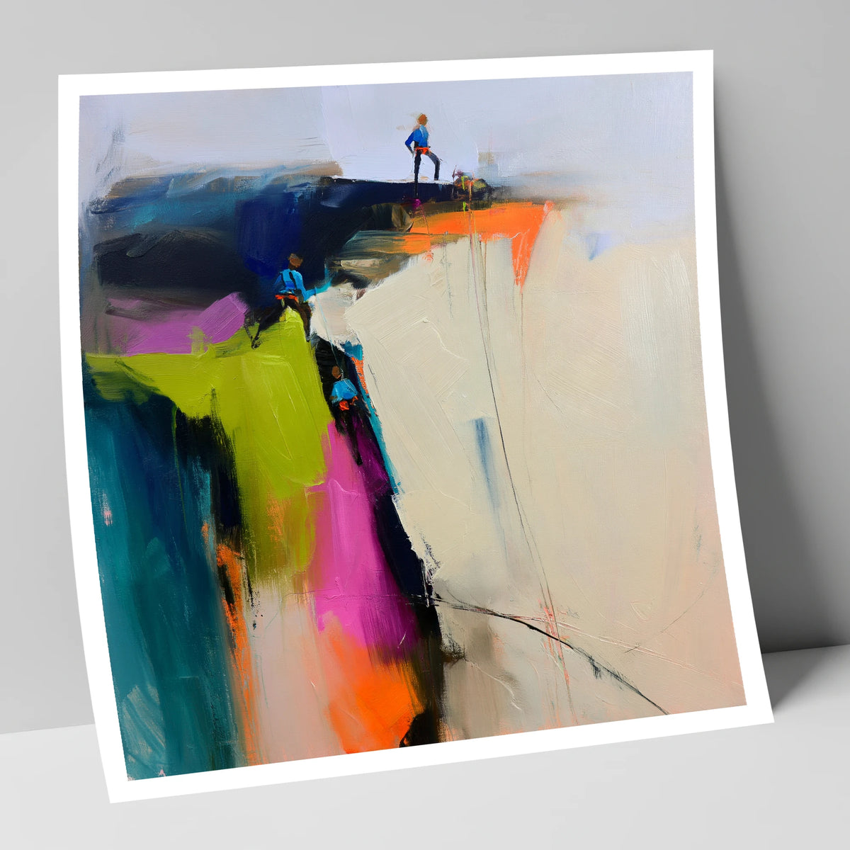 Abstract Climbers on a Crag lake district walking art print