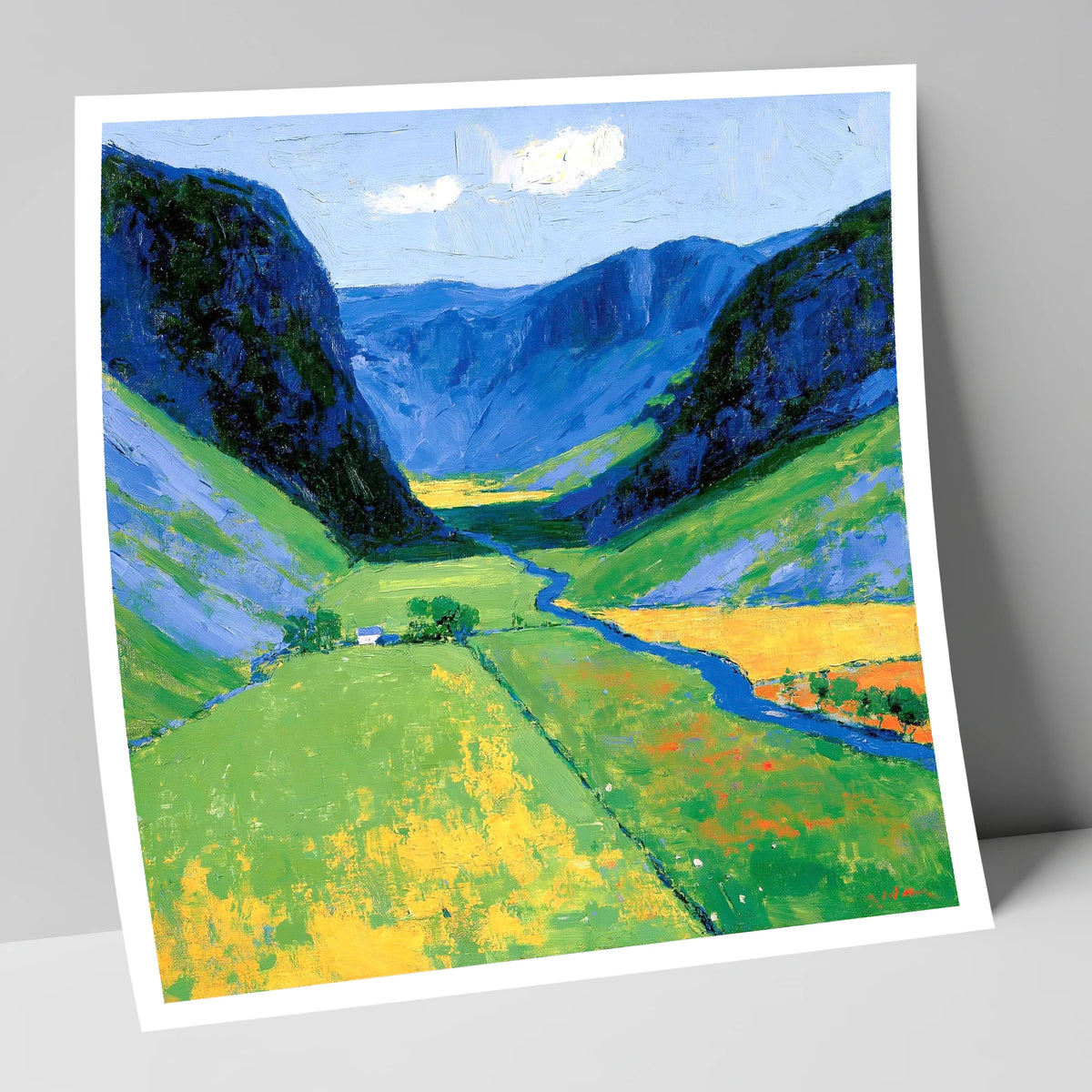 Vivid Valley Beneath Blue Fells lake district valley art print