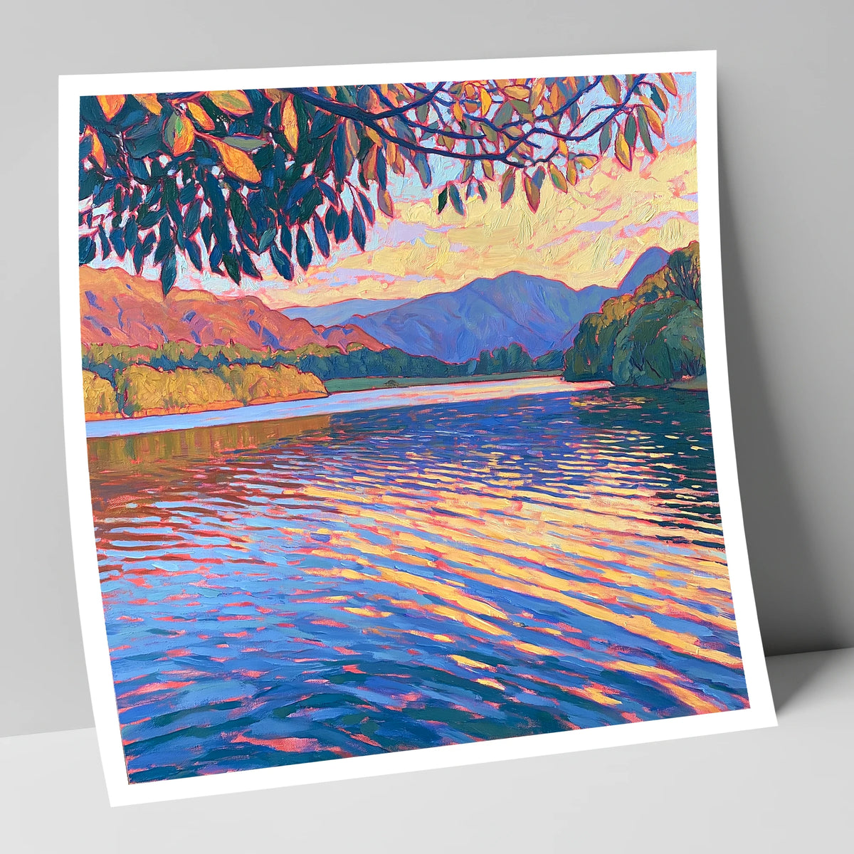 Golden Ripples on Esthwaite Water lake district village art print