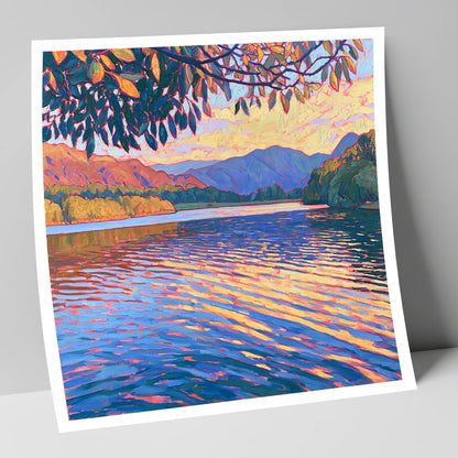 Golden Ripples on Esthwaite Water lake district village art print