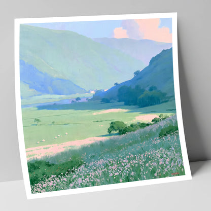 Blue Fells and Wildflower Meadow lake district valley art print