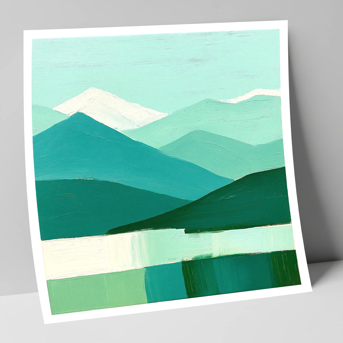 Abstract Teal Scafell Pike lake district fell art print