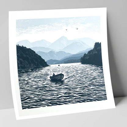 Coniston Water in Deep Navy lake district lake art print