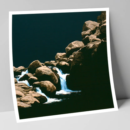 Tumbling Waterfall Among Sunlit Boulders lake district waterfall art print