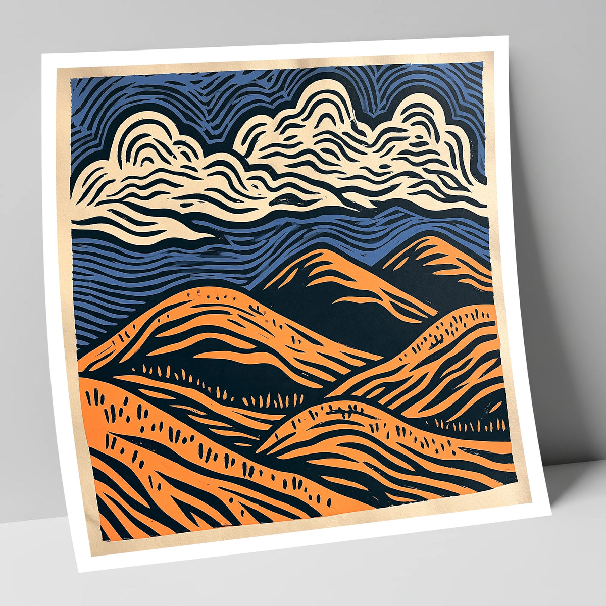 Navy and Orange Rolling Fells lake district fell art print
