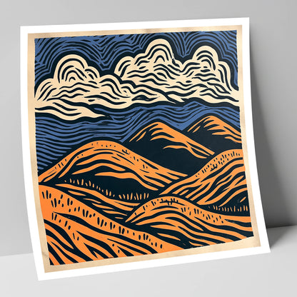 Navy and Orange Rolling Fells lake district fell art print