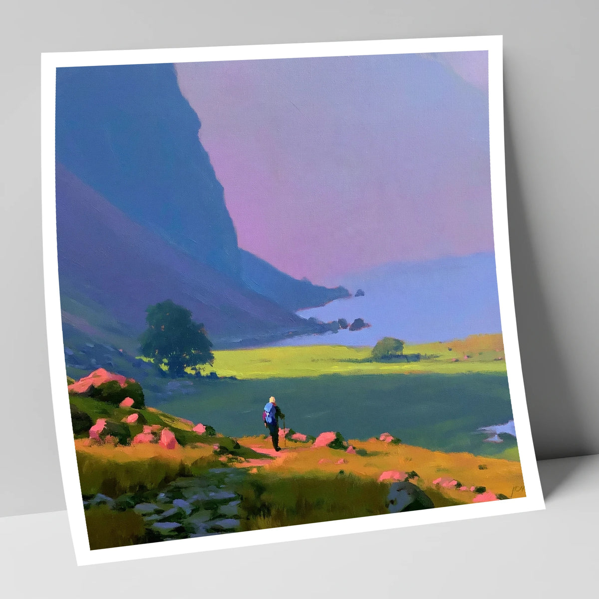 Lone Hiker Beneath Indigo Fells lake district walking art print