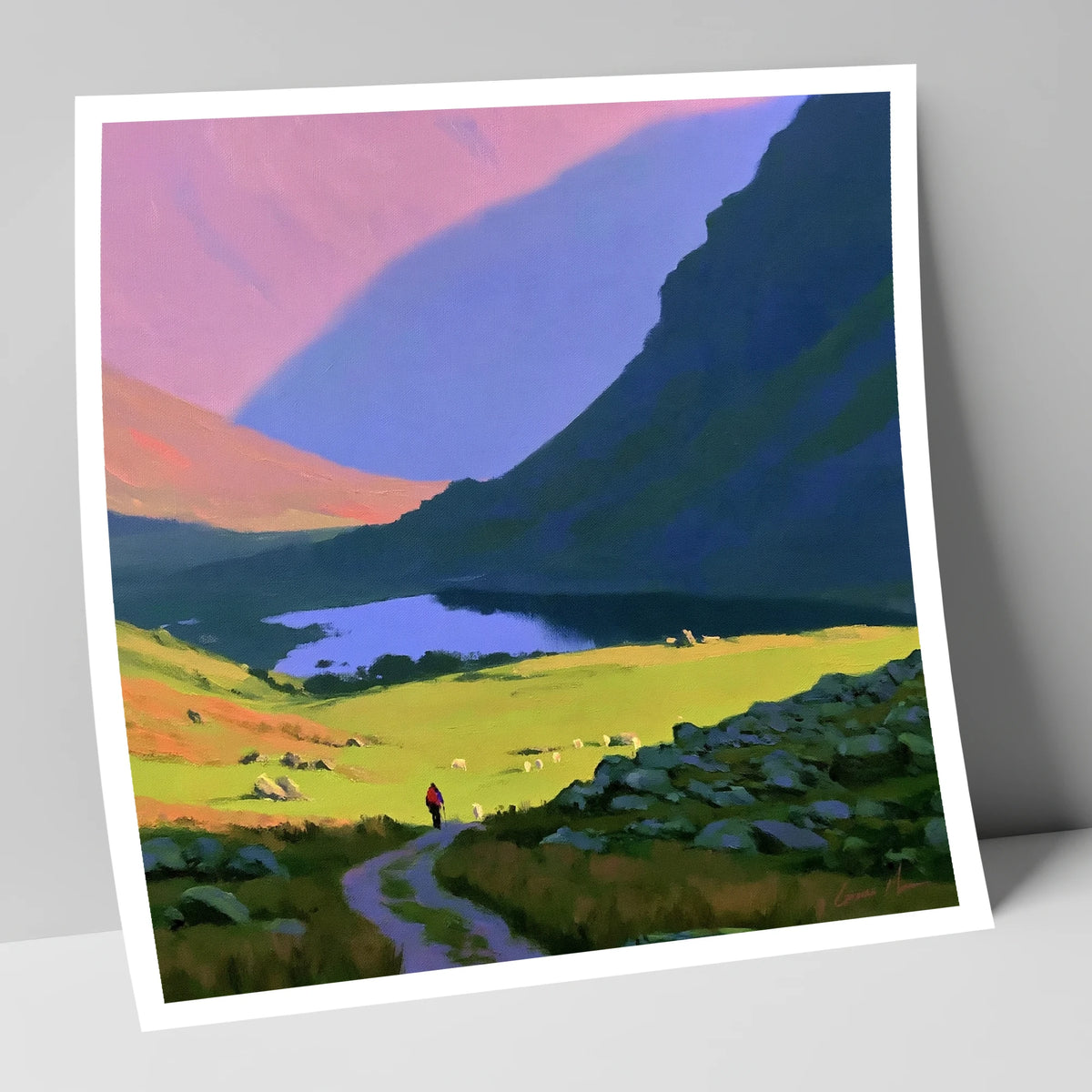 Lone Hiker in Vibrant Fells lake district walking art print