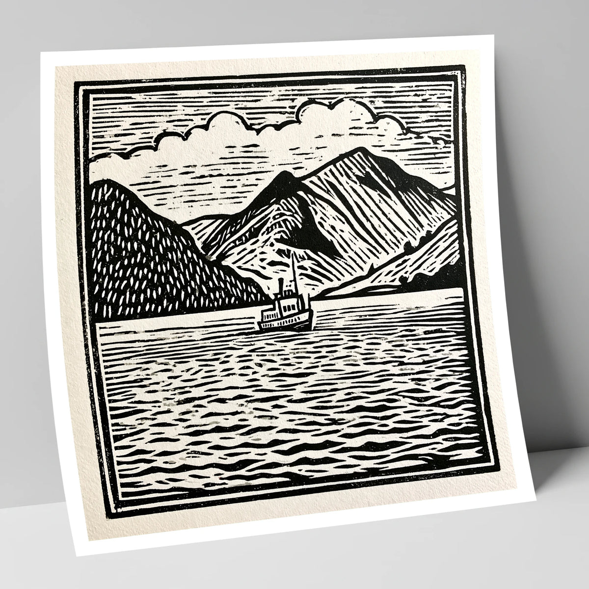 Bold Monochrome Ullswater Steamer lake district lake art print