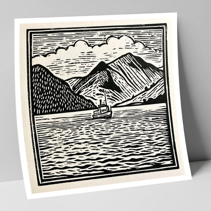 Bold Monochrome Ullswater Steamer lake district lake art print