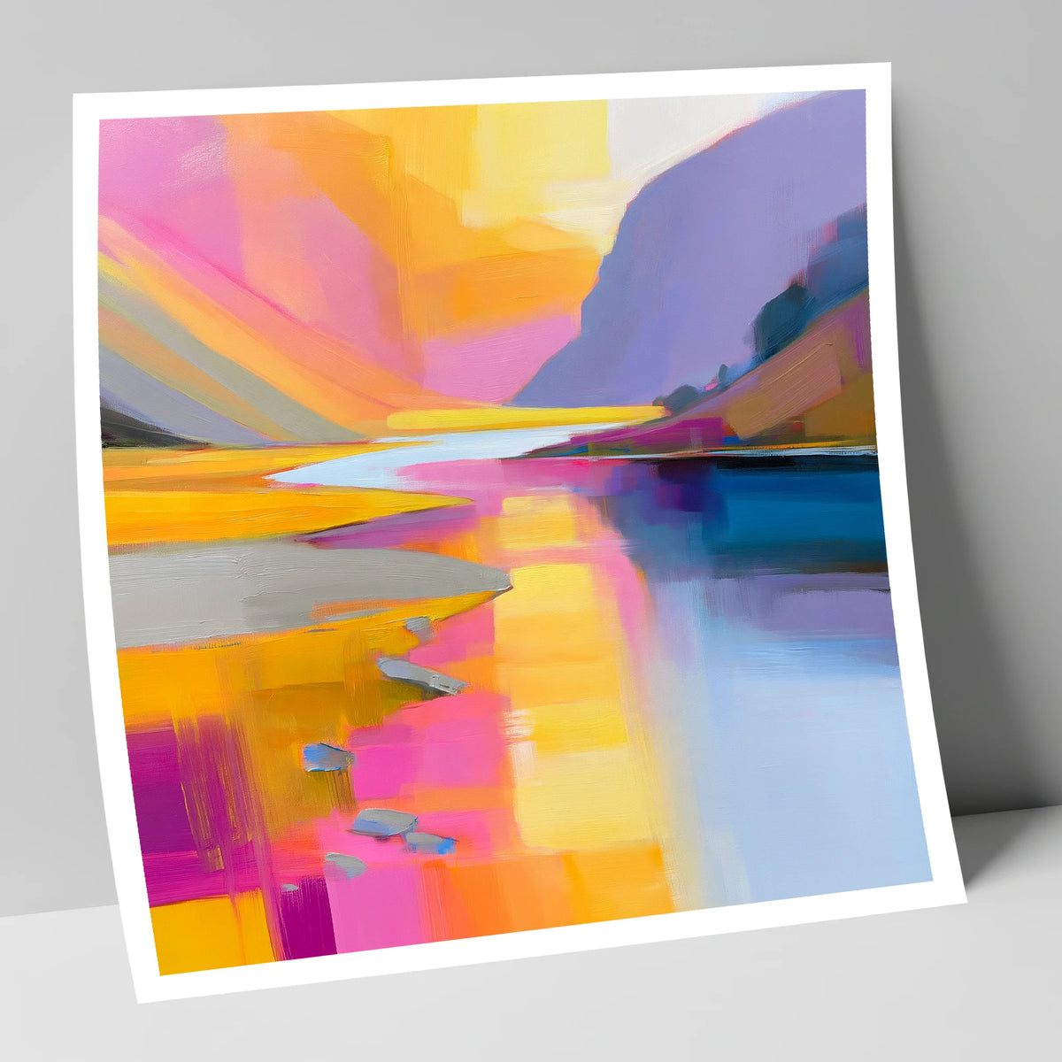 Pink and Gold River Valley lake district waterfall art print