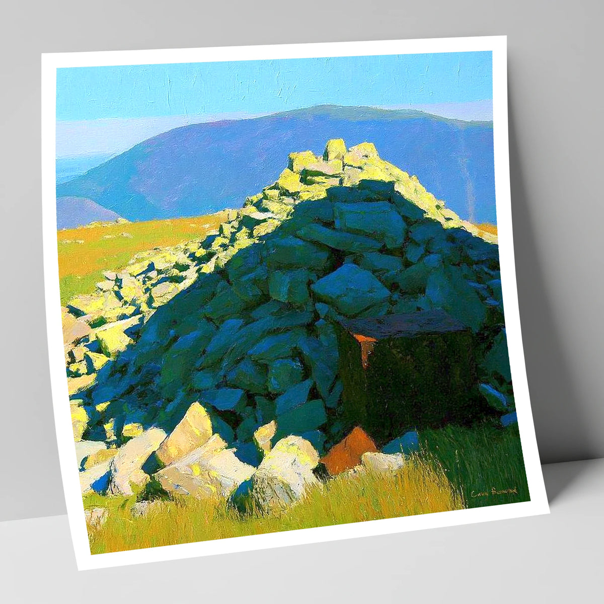 Sunlit Cairn on Grike Summit lake district fell art print