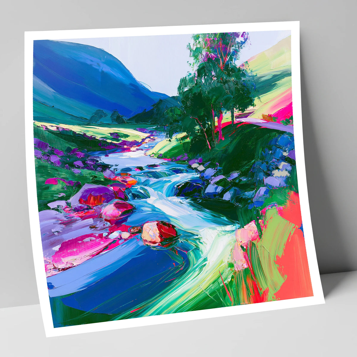 Electric Blue Rushing Fellside Beck lake district waterfall art print